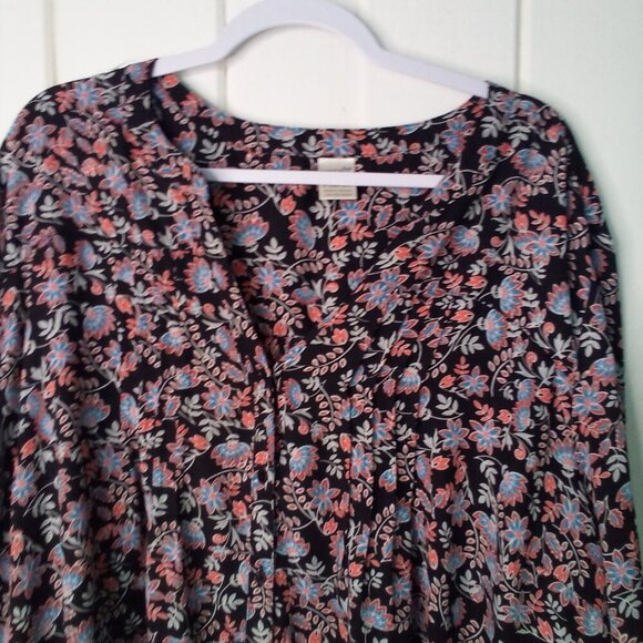 Terra & Sky Blouse Women 3X Button Up 3/4 Sleeve Floral Black Blue Red - Picture 4 of 15